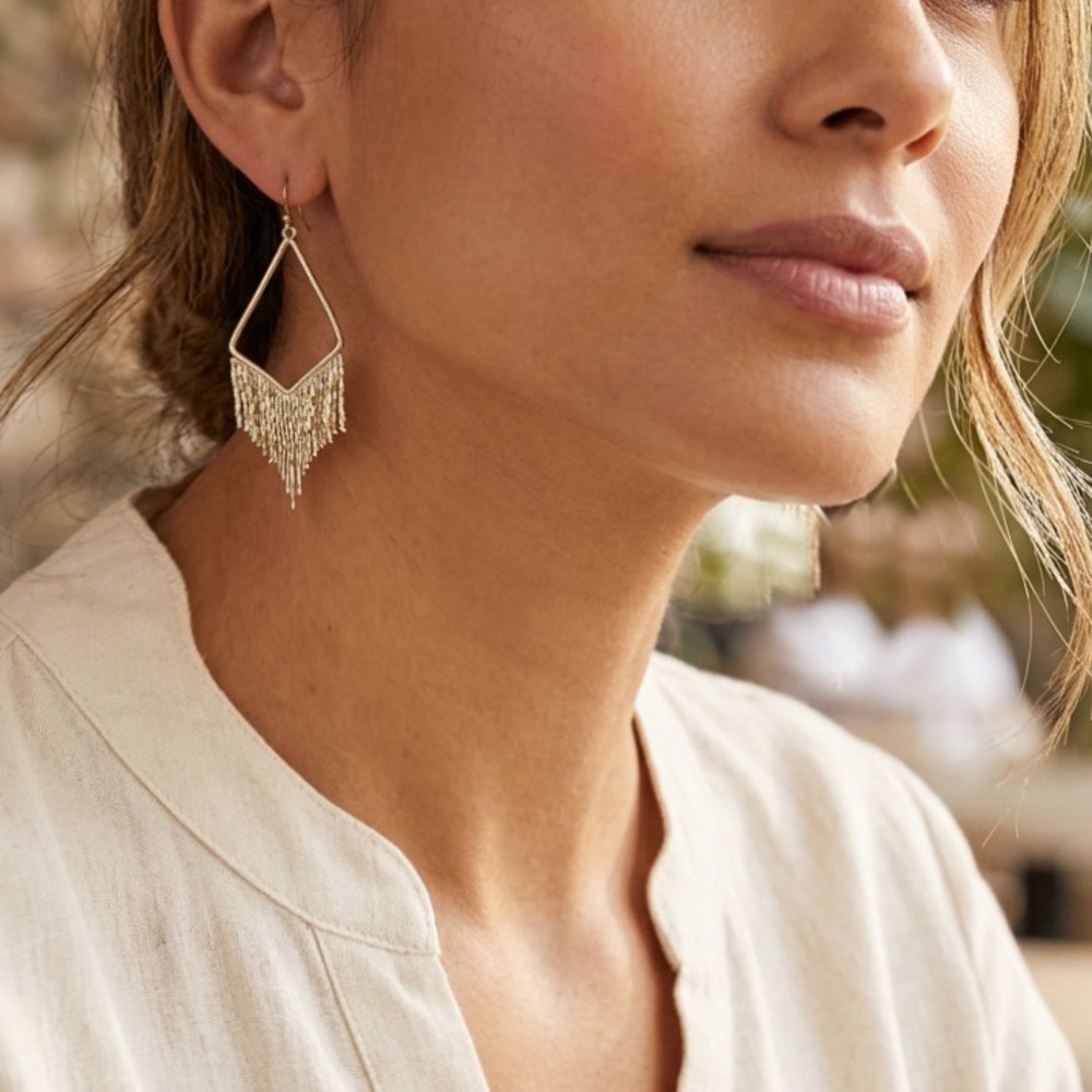 NWT LOFT Gold Tone Fringe Statement Earrings